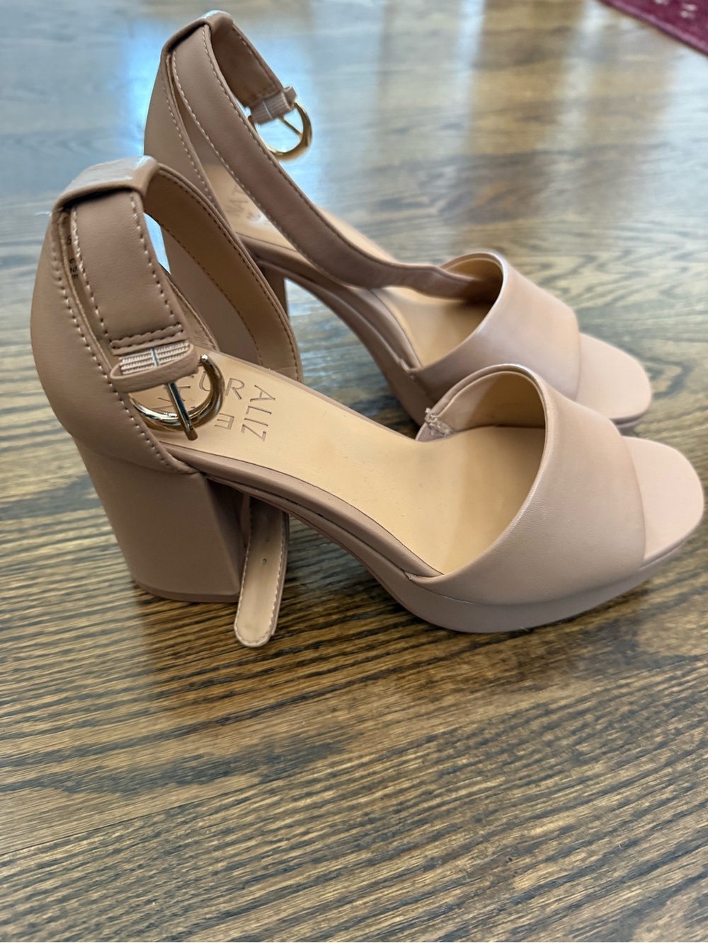 Naturalizer Nude Blush Block Heel Sandals with Ankle Strap